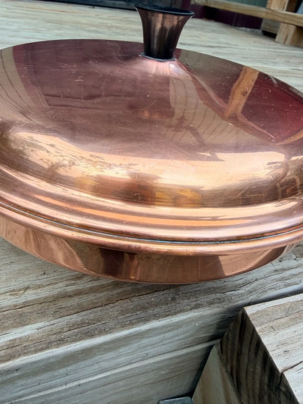 Vintage Copper Sauté Pan w Lid French Farmhouse Kitchen Decor Rustic